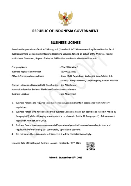 Indonesia business license Word and PDF template